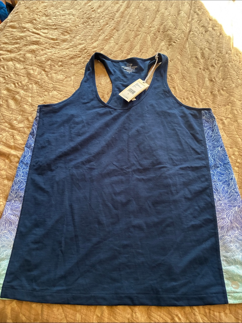 Vineyard Vines Navy Blue Racerback Tank with Blue Gradient Side Panels